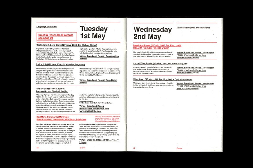A detailed listing from the Bread & Roses Film Festival programme