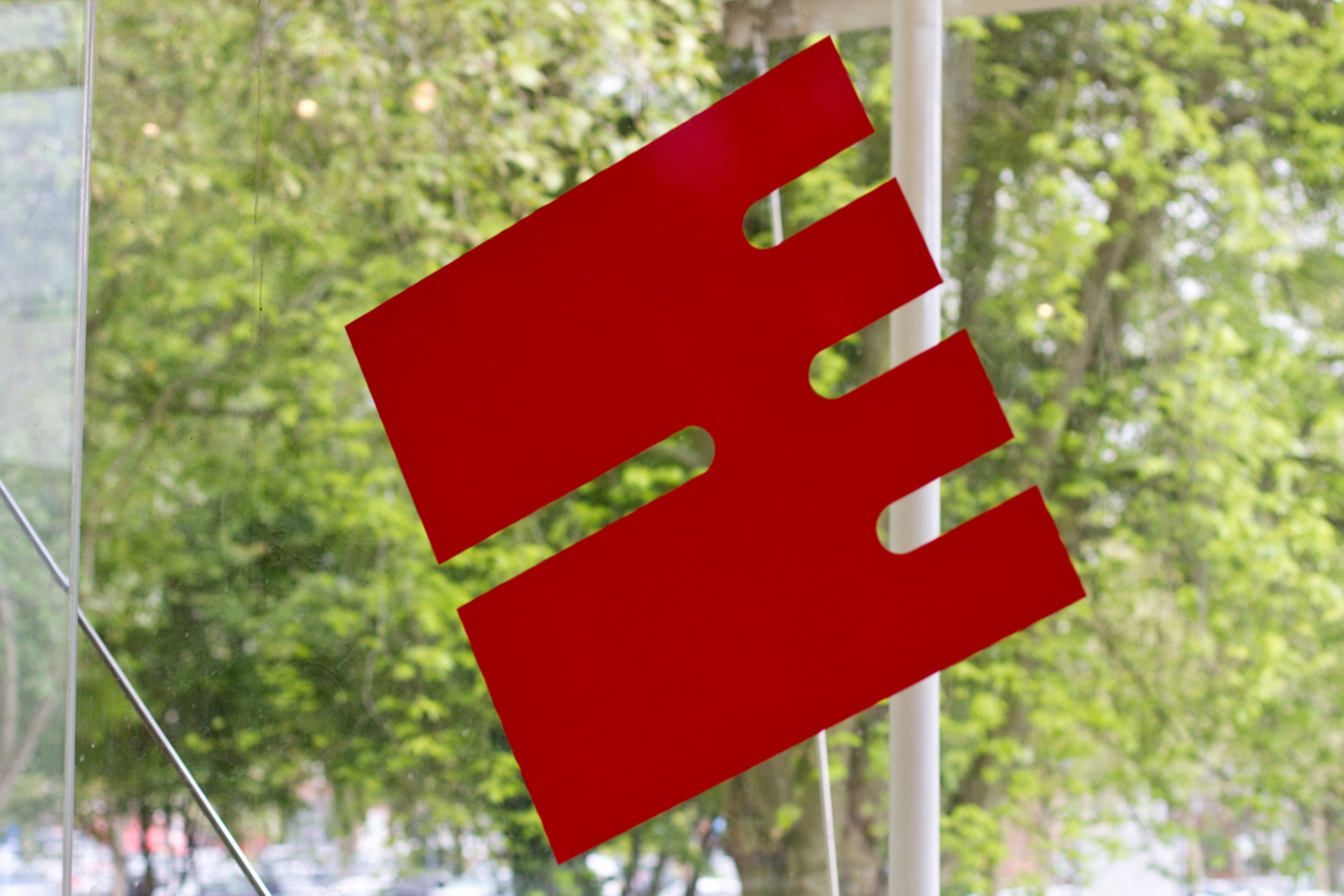 Red vinyl graphic on gallery window