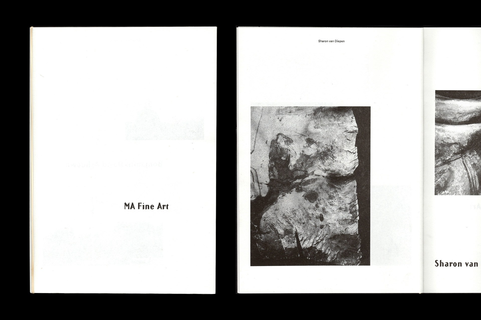 Risograph black ink on white paper. Exhibition catalogue section with rubberband binding.