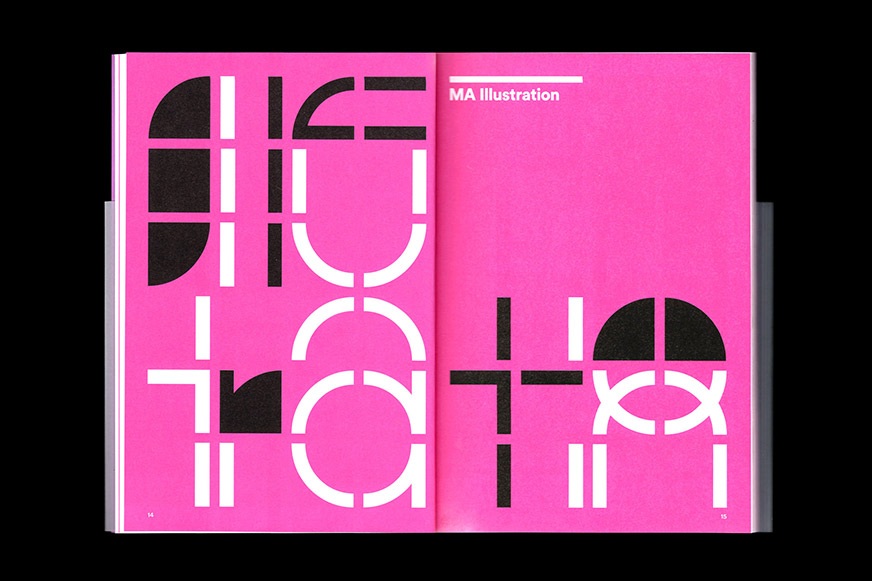 Internal spread of catalogue printed in Pantone 805.