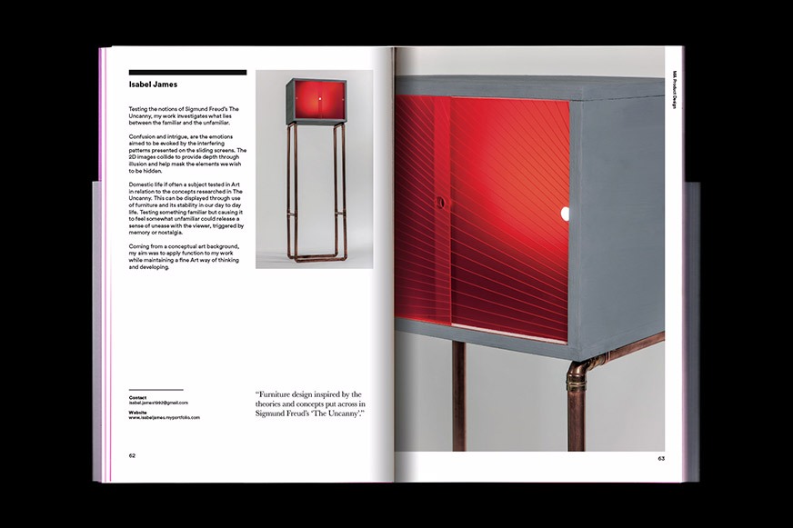 Internal spread showing exhibits from the exhibition at UCA Farnham.