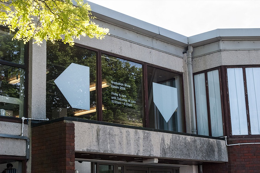 UCA Epsom exhibition entrance window vinyl graphics