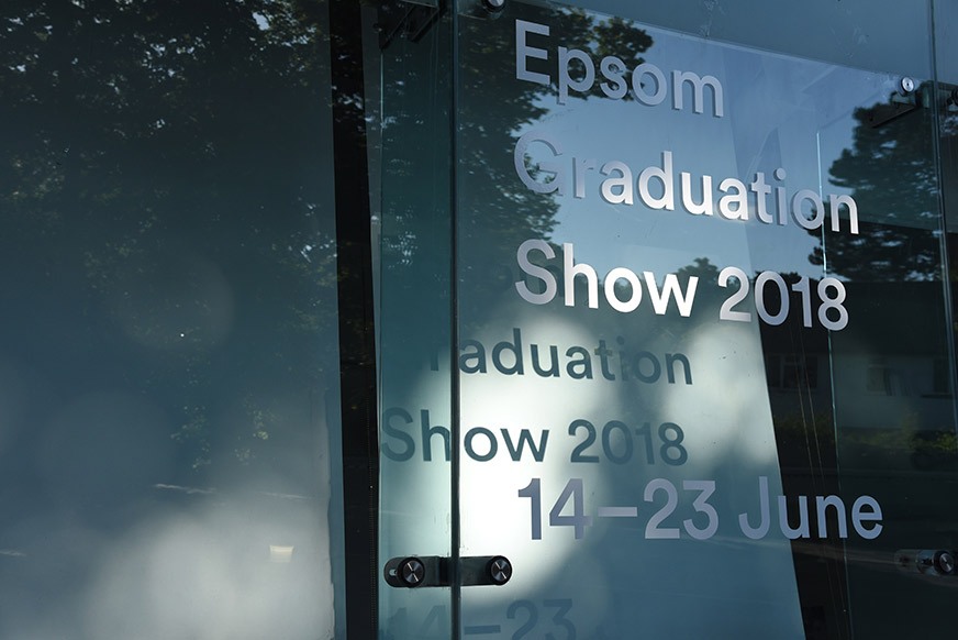 Window vinyl lettering for the UCA Epsom degree show 2018.
