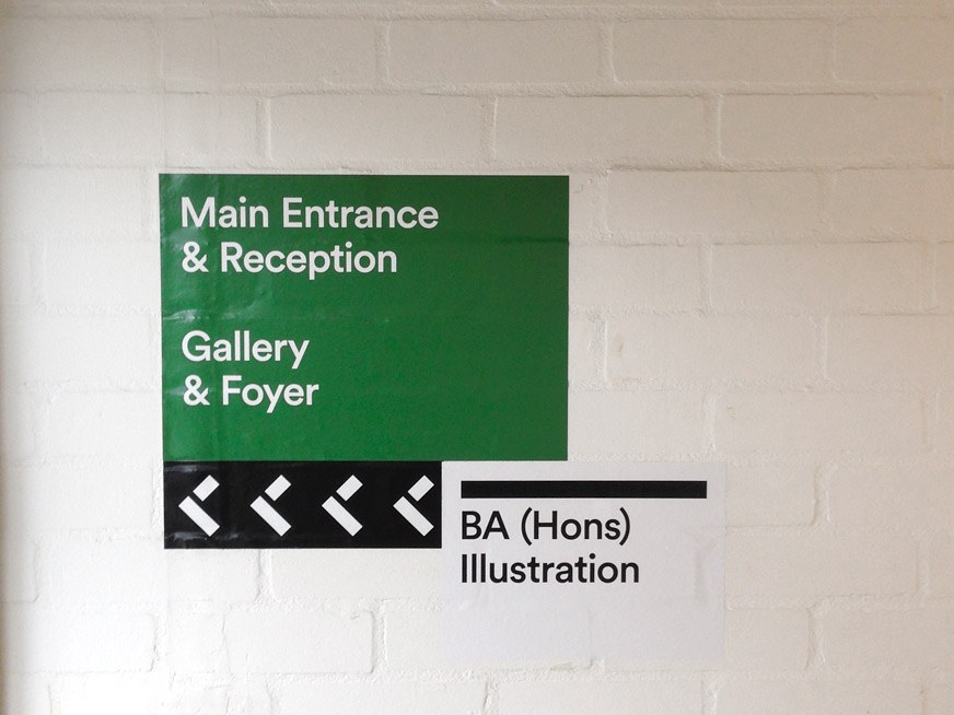 Temporary way-finding graphics for UCA Farnham.