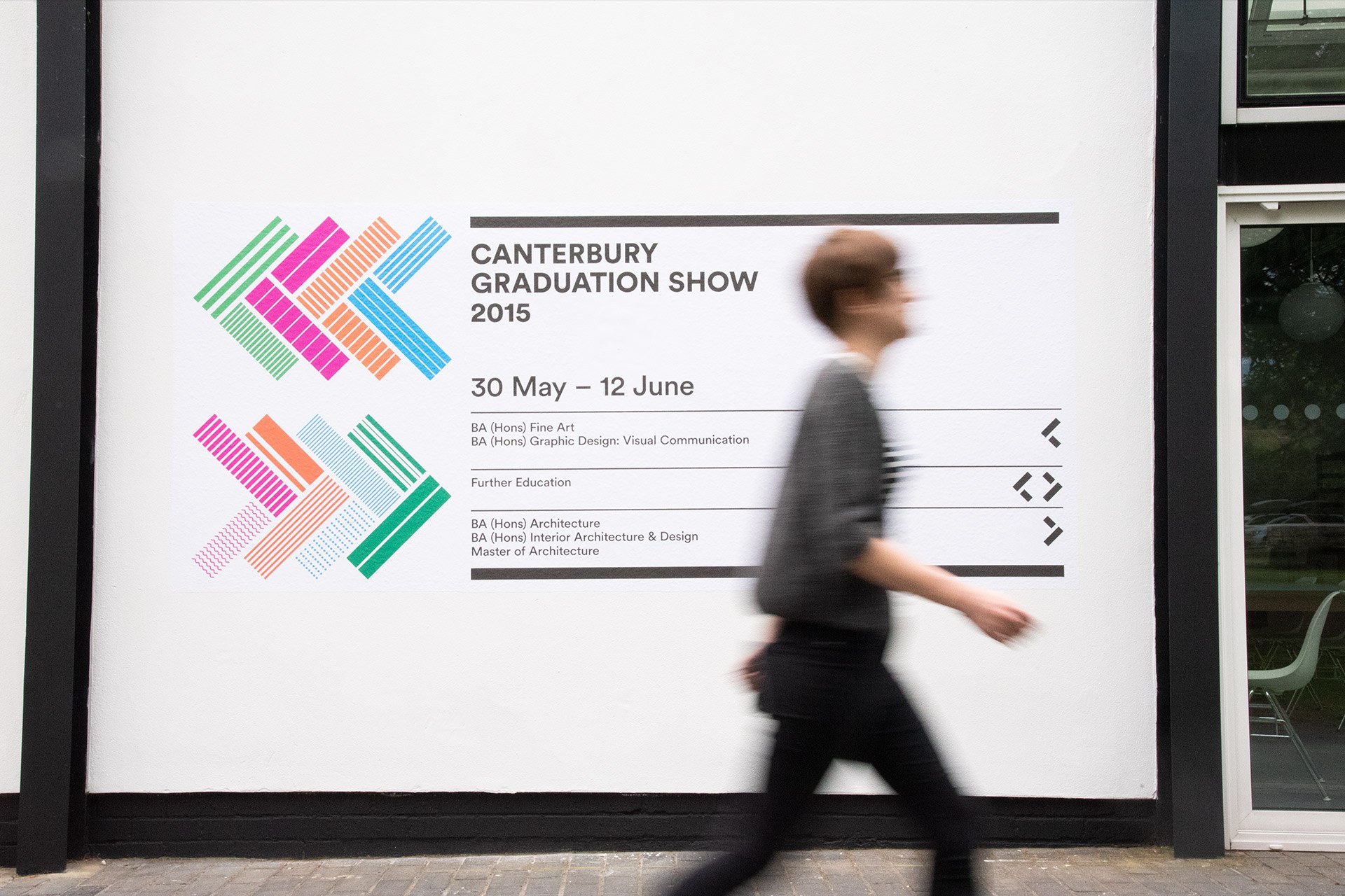 Large scale temporary outdoor graphics for the UCA Degree Shows 2015