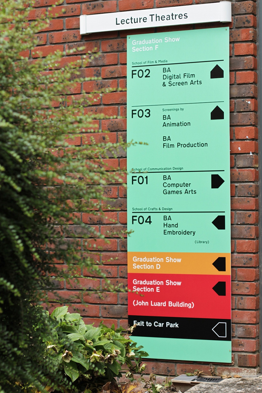 Farnham degree show 2014 way-finding signage. Direct print on correx