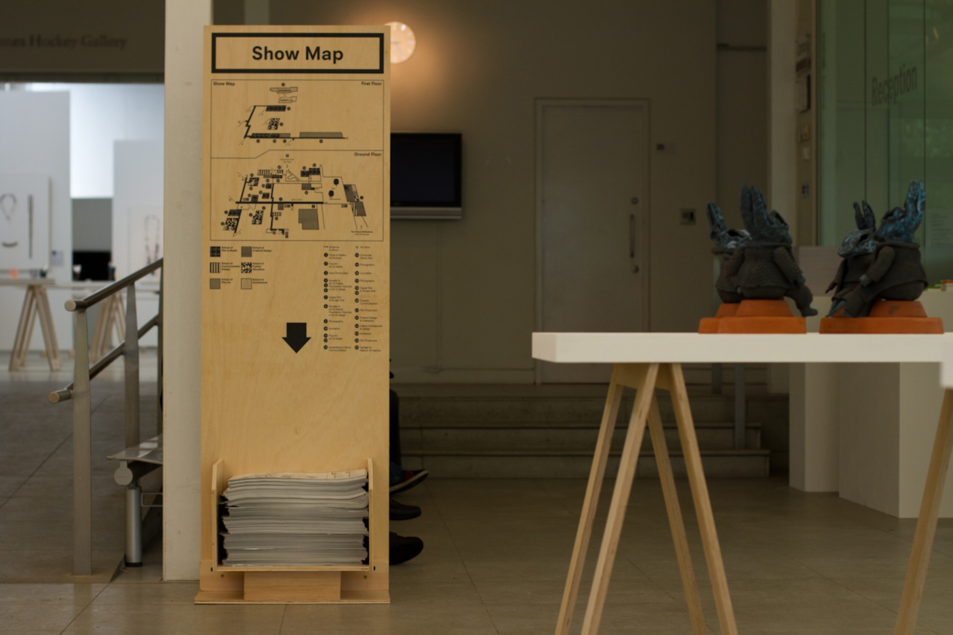 Direct print on birch plywood map point in gallery space
