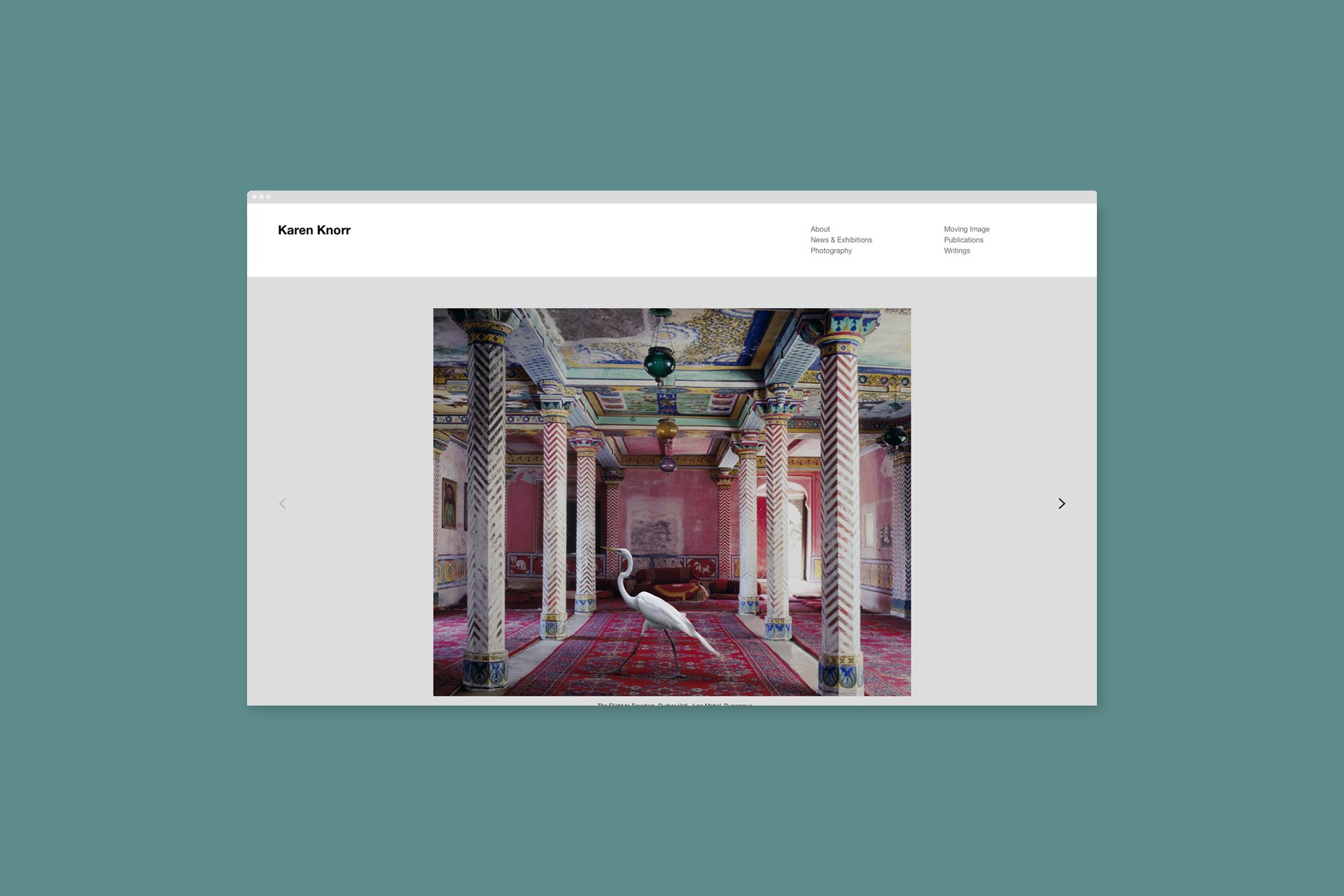 A project page from Karen Knorr's website, showing a large image