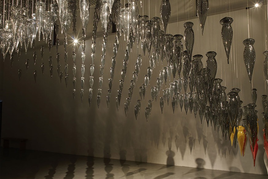 Detail shot of the glass blown pieces by M. Odundo